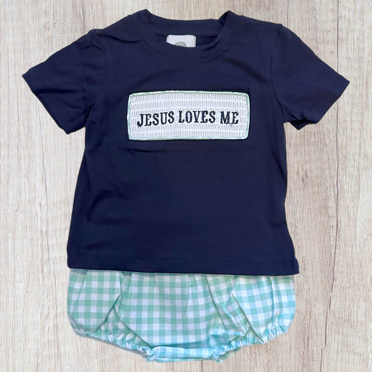 Navy Jesus Loves Me Boy Diaper Set (RTS)