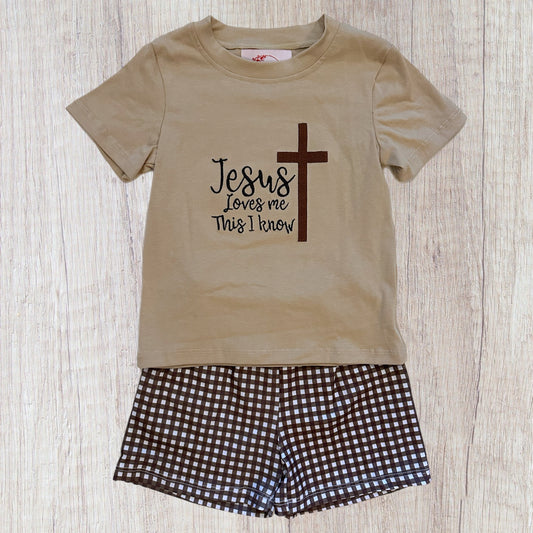 Neutral Jesus Loves Me This I Know Boy Short Set (RTS)