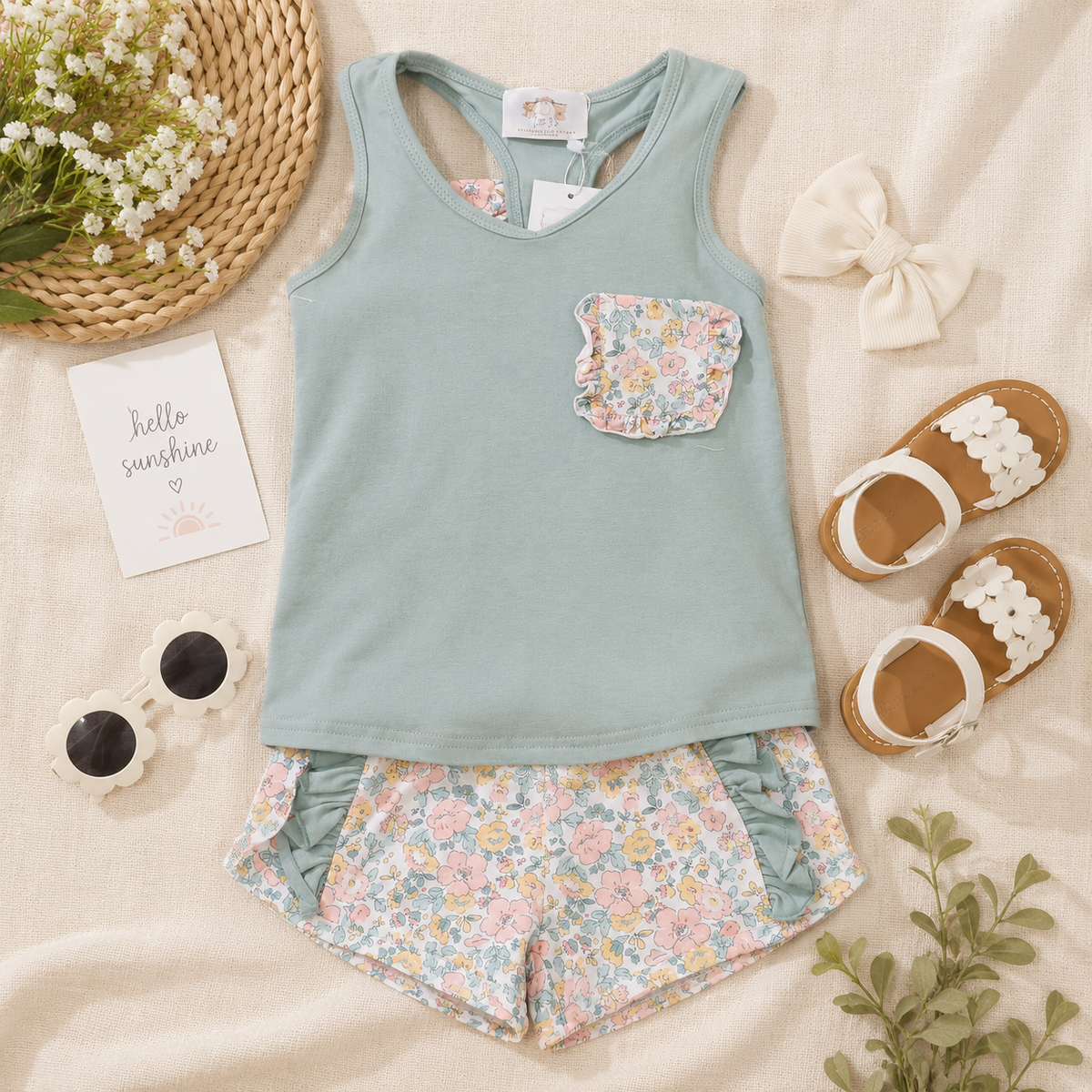 Sweet Summer Floral Tank Sets - Green (RTS)