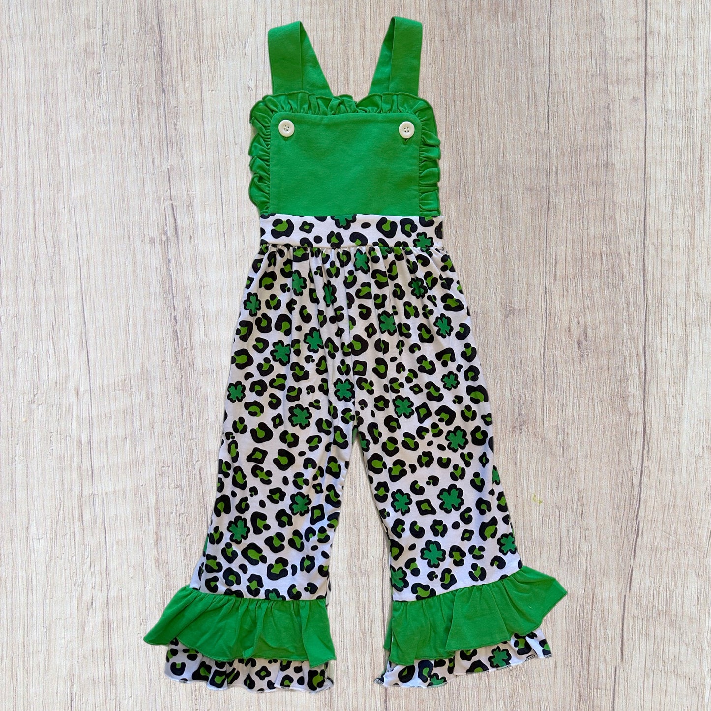 Green Leopard And Clover Romper (RTS)