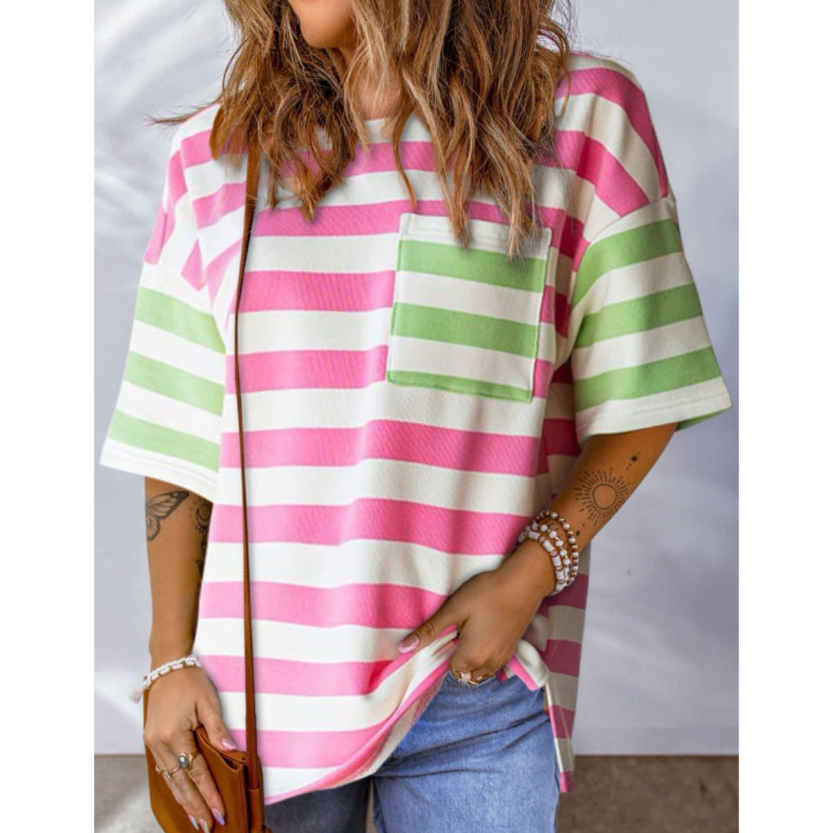 Striped Pocket Oversized T For Mom (RTS)