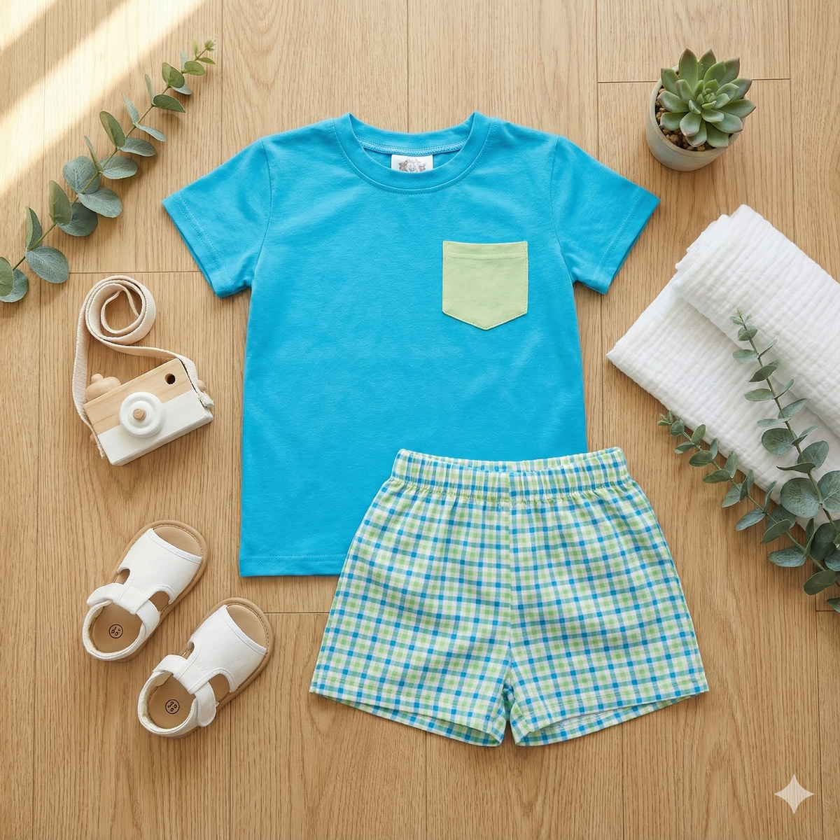 Blakely's Blue Floral & Gingham - Boy Set (RTS)