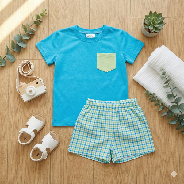 Blakely's Blue Floral & Gingham - Boy Set (RTS)