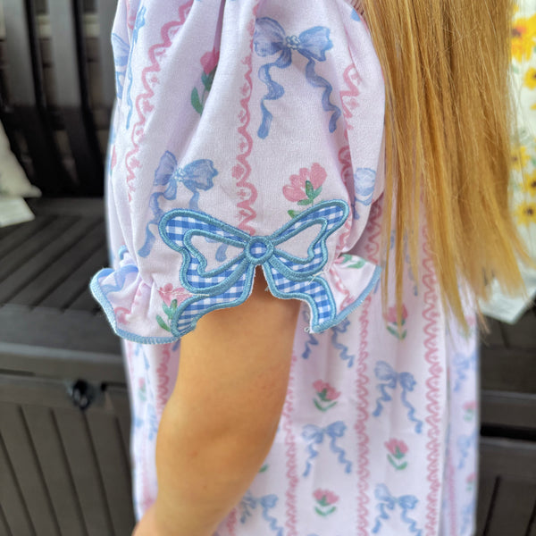 S&H Blue Bow Sleeve Smock (RTS)