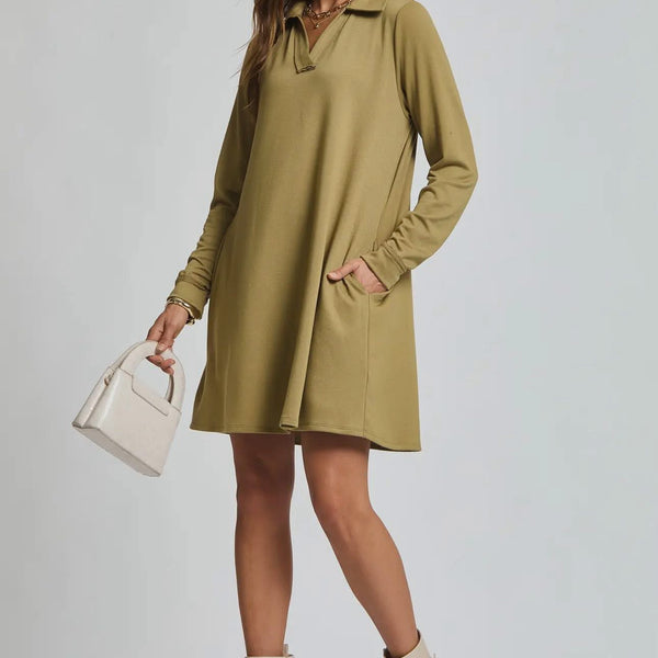 French Terry A Line Dress - Olive (RTS)