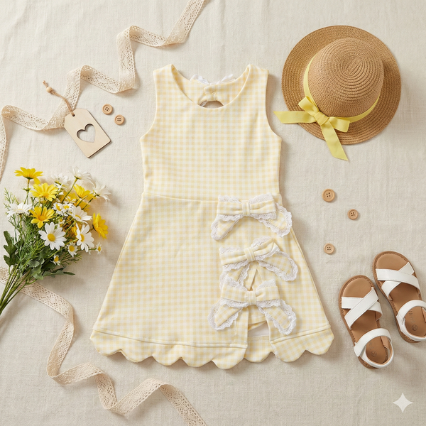 Yellow Gingham Bow Skort Dress (RTS)