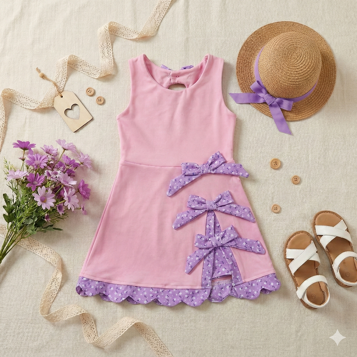 Pink With Purple Bows Skort Dress (RTS)
