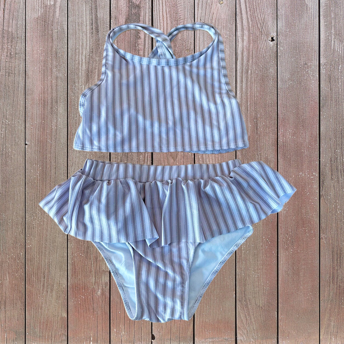 Neutral Striped 2 Piece Swimsuit 6T (RTS)