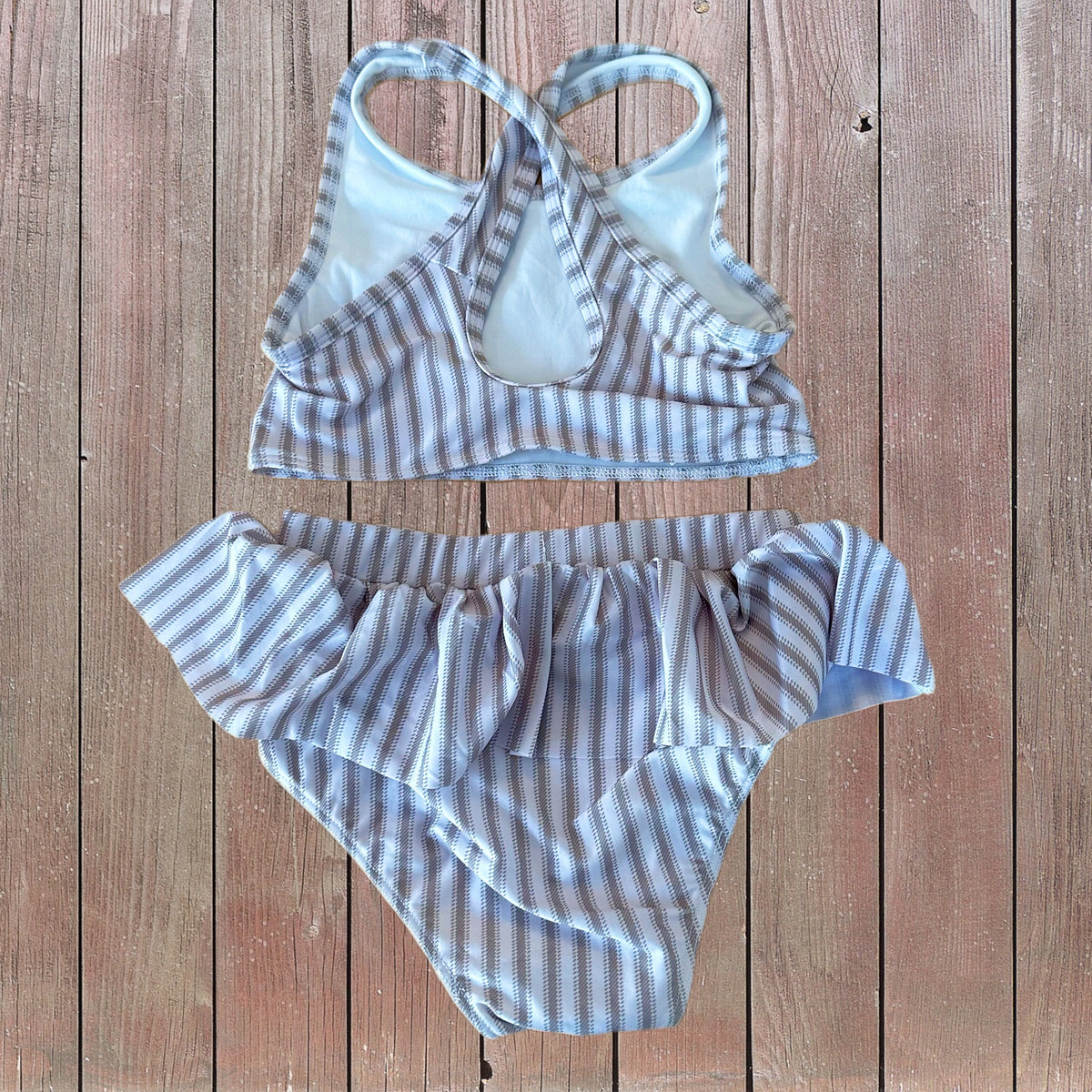 Neutral Striped 2 Piece Swimsuit 6T (RTS)