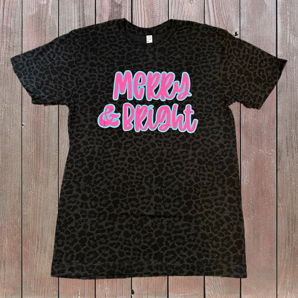 Merry & Bright Leopard Tee For Mom (RTS)