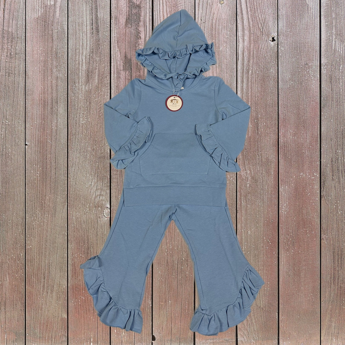 Ruffle Hooded Jogger Sets- Baby Blue(RTS)