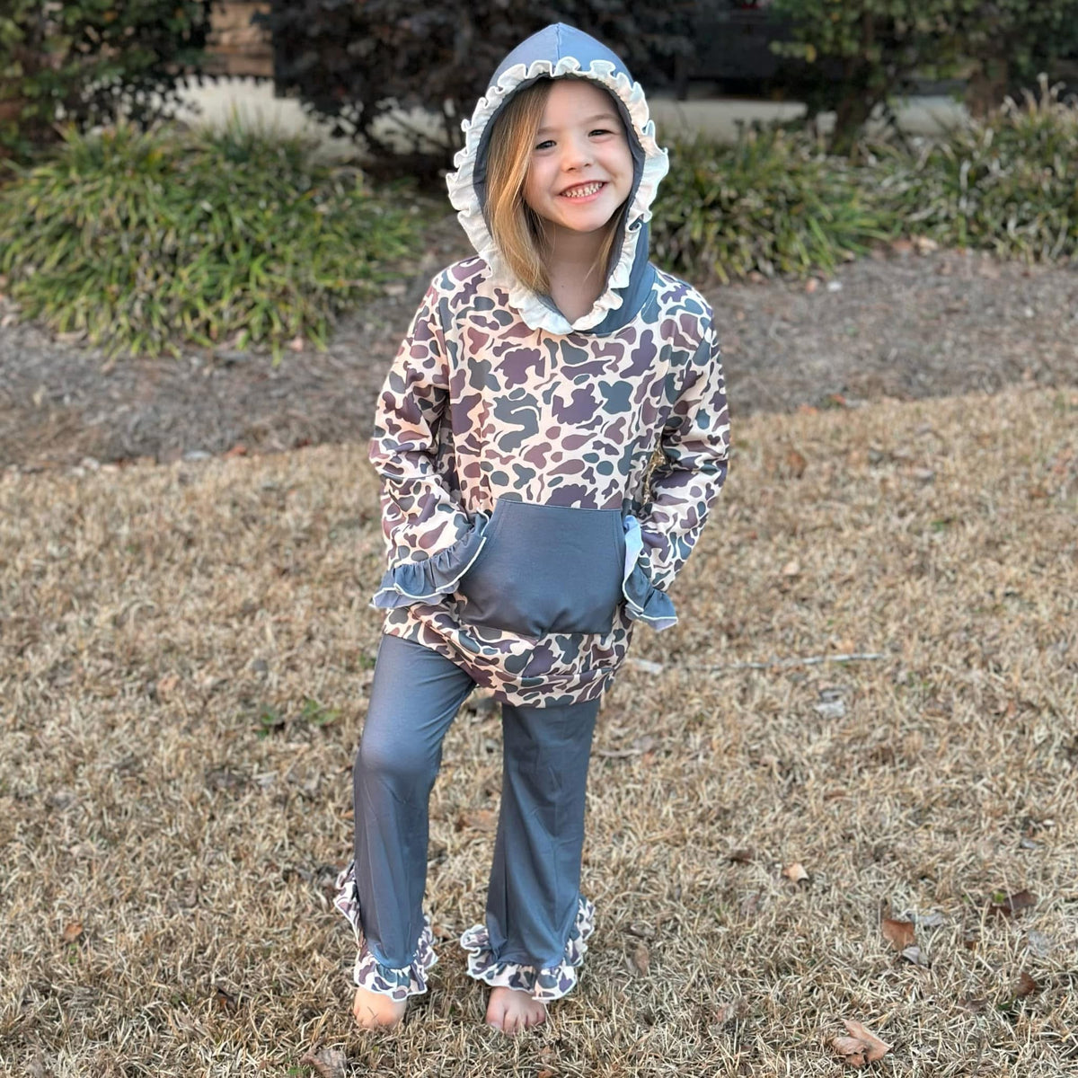 Girls Camo Hoodie Collection- Grey (RTS)