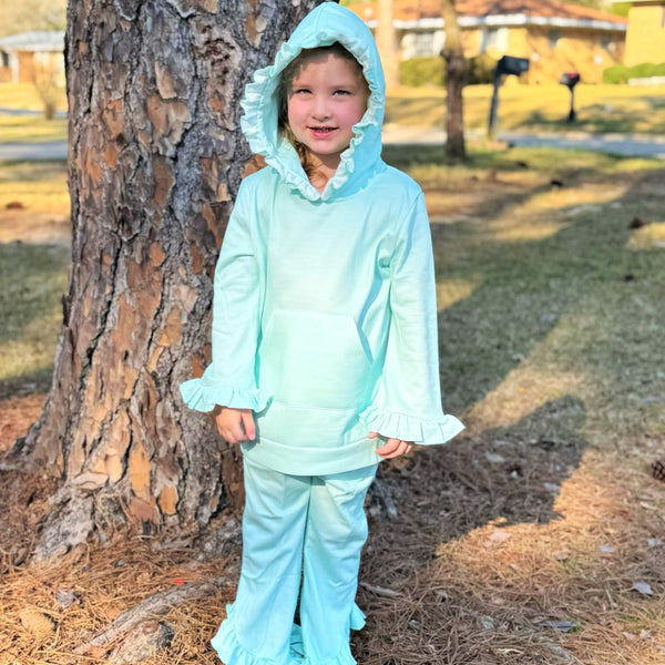 Ruffle Hooded Jogger Sets- Mint (RTS)