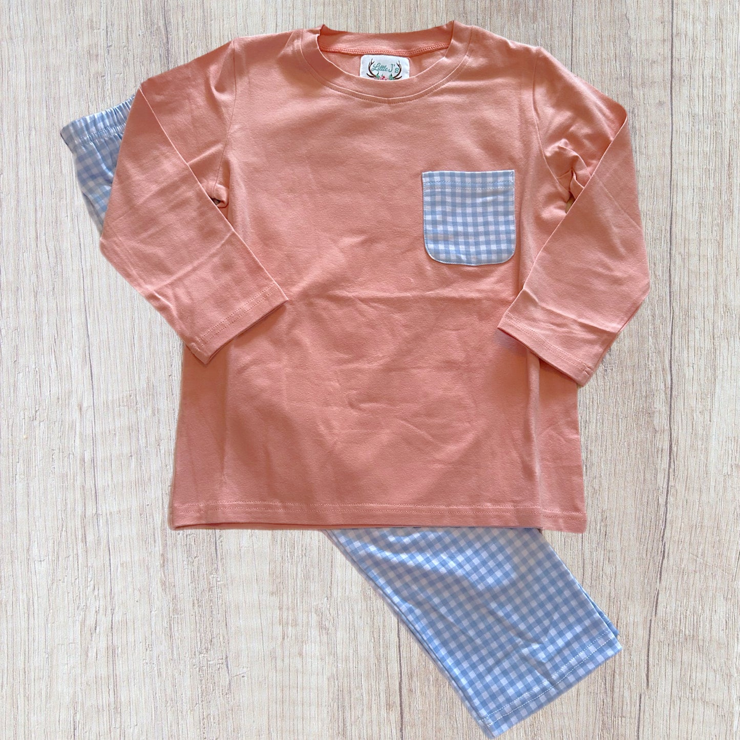 5/6 Peach and Blue Gingham Boys Pant Set (RTS)