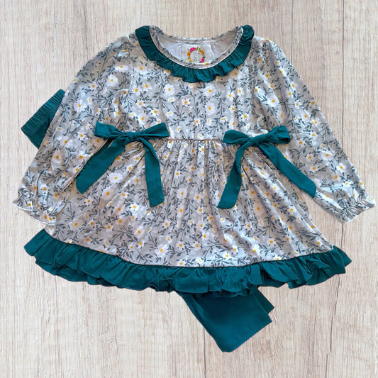 4T Teal And Floral Legging Set (RTS)