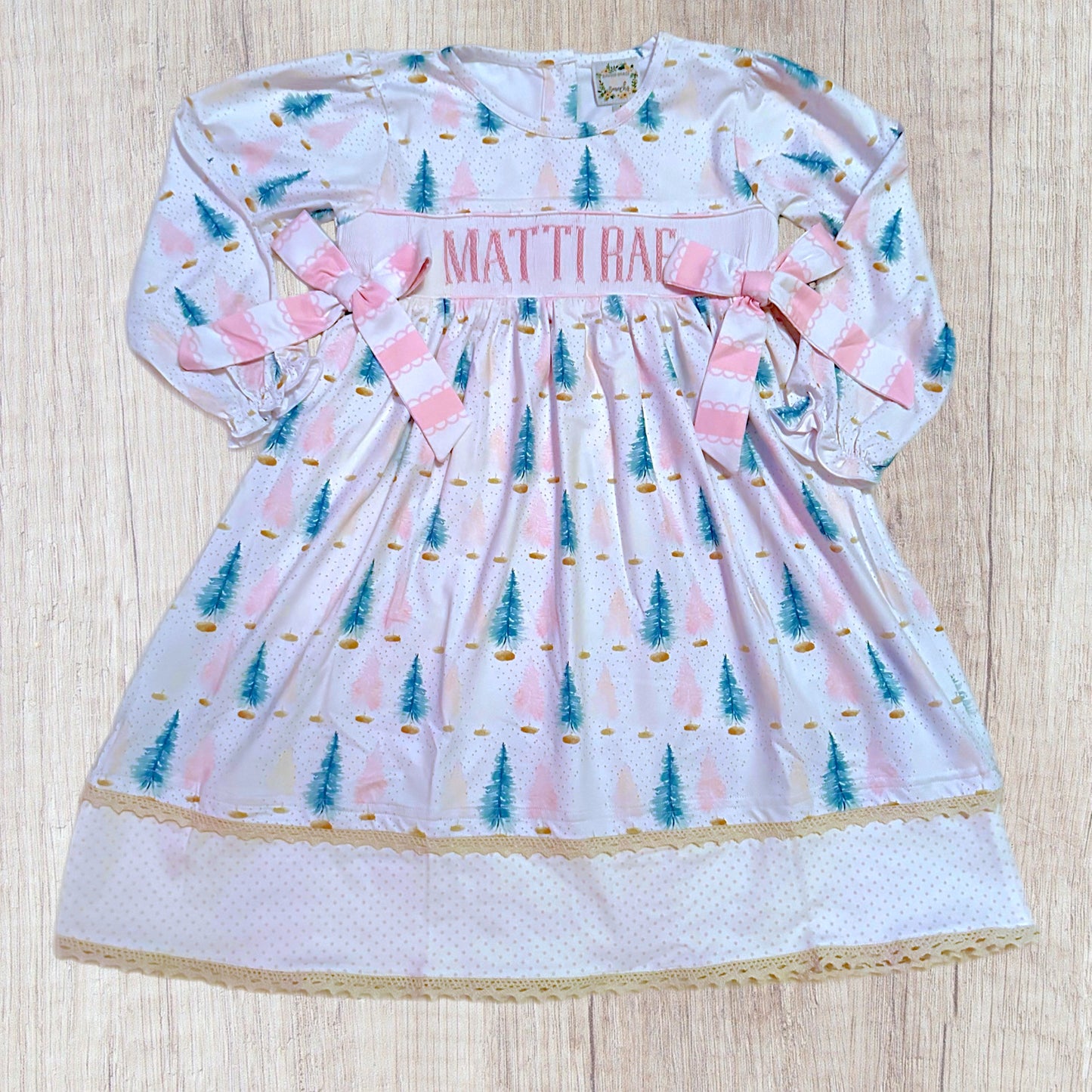 5T “Matti Rae” Embroidered Dainty Christmas Tree Dress (RTS)