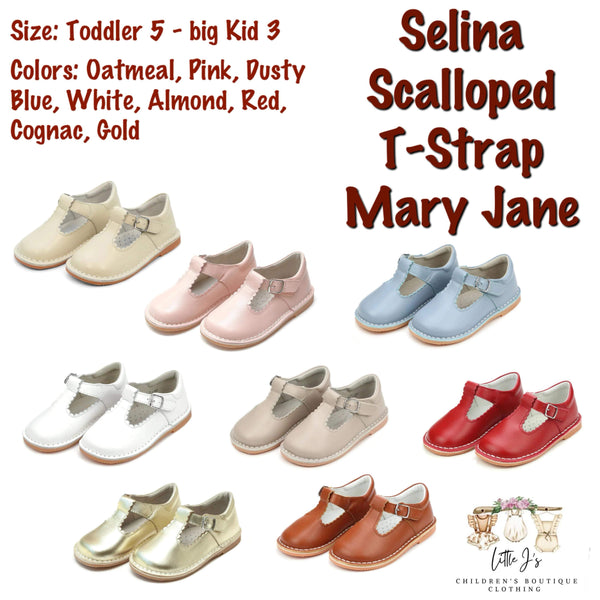 Selina Scallopped T-Strap Mary Janes by L’amour