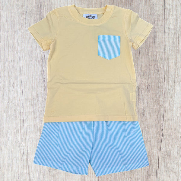 Yellow & Blue Seersucker Boy Short Set (RTS)