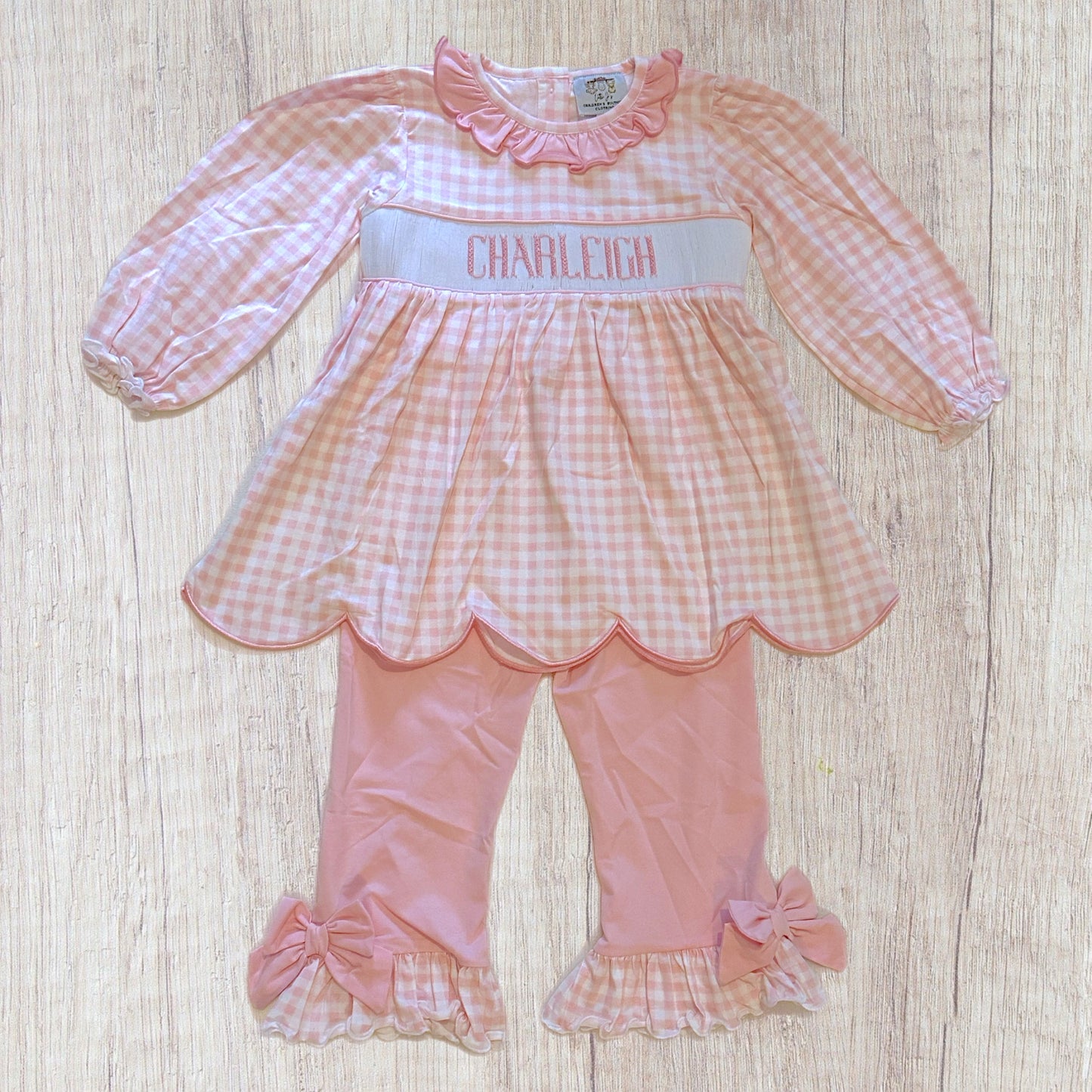 “Charleigh” 4T Embroidered Pink Pant Set (RTS)