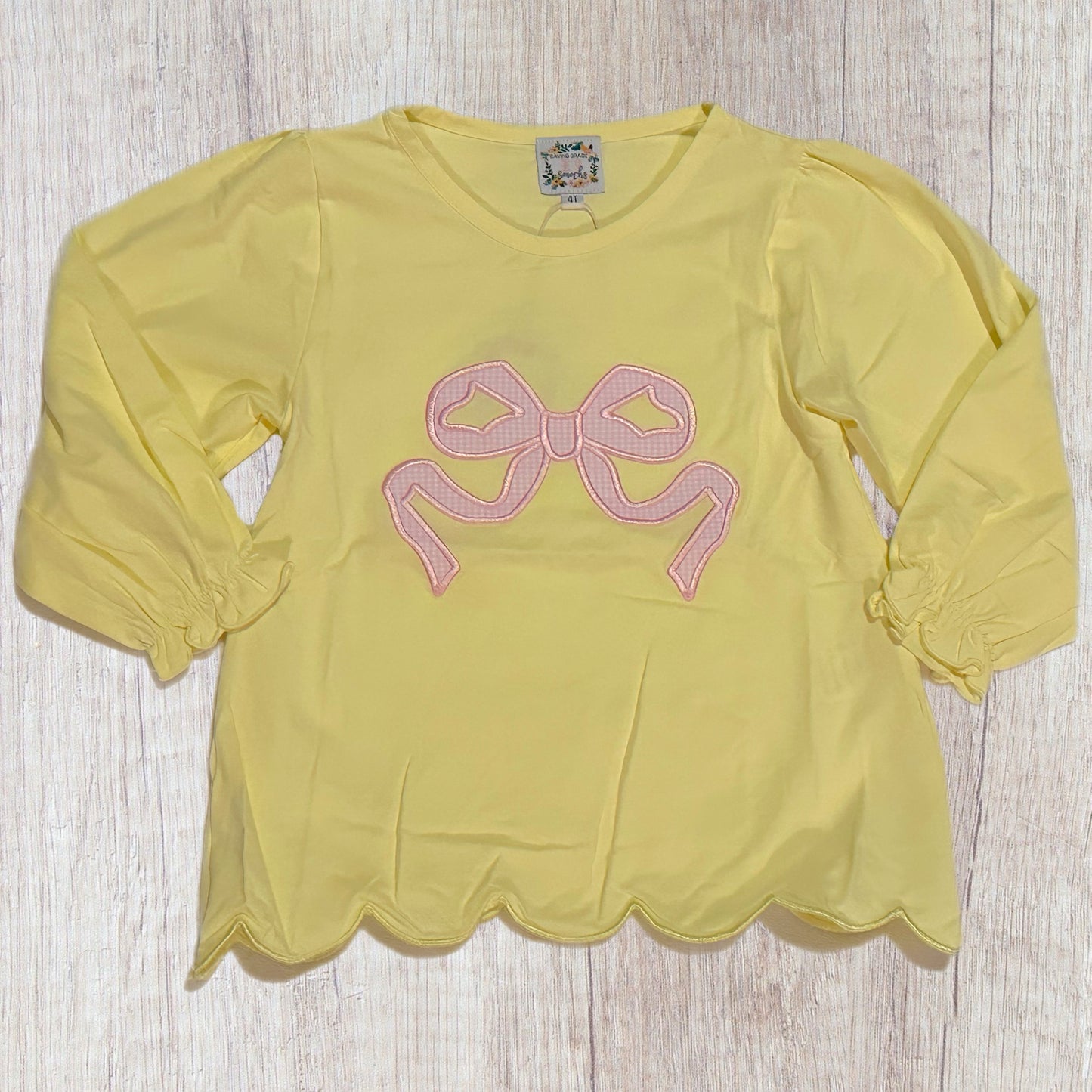 4T Yellow Shirt With Pink Bow (RTS)