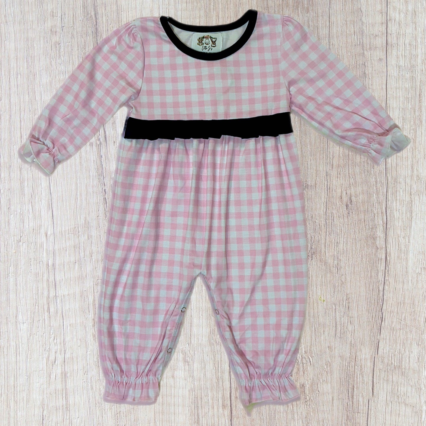 6-12M Pink and Navy Gingham Romper (RTS)