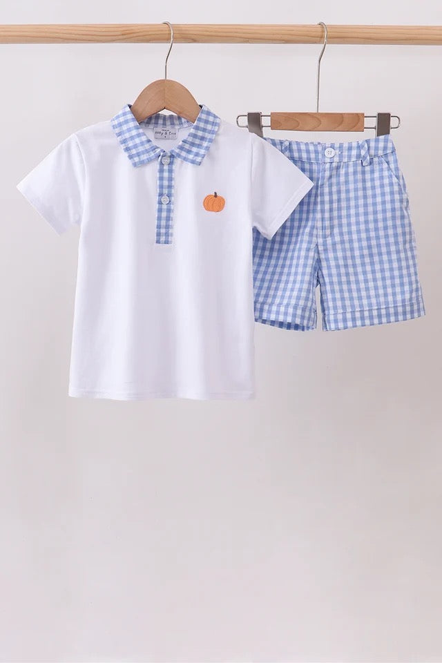 Gingham Plaid Pumpkin Polo Set (RTS)