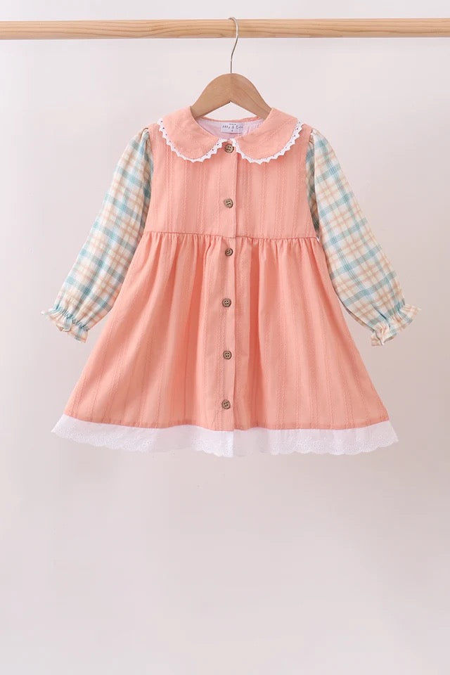 Coral Plaid Dress (RTS)