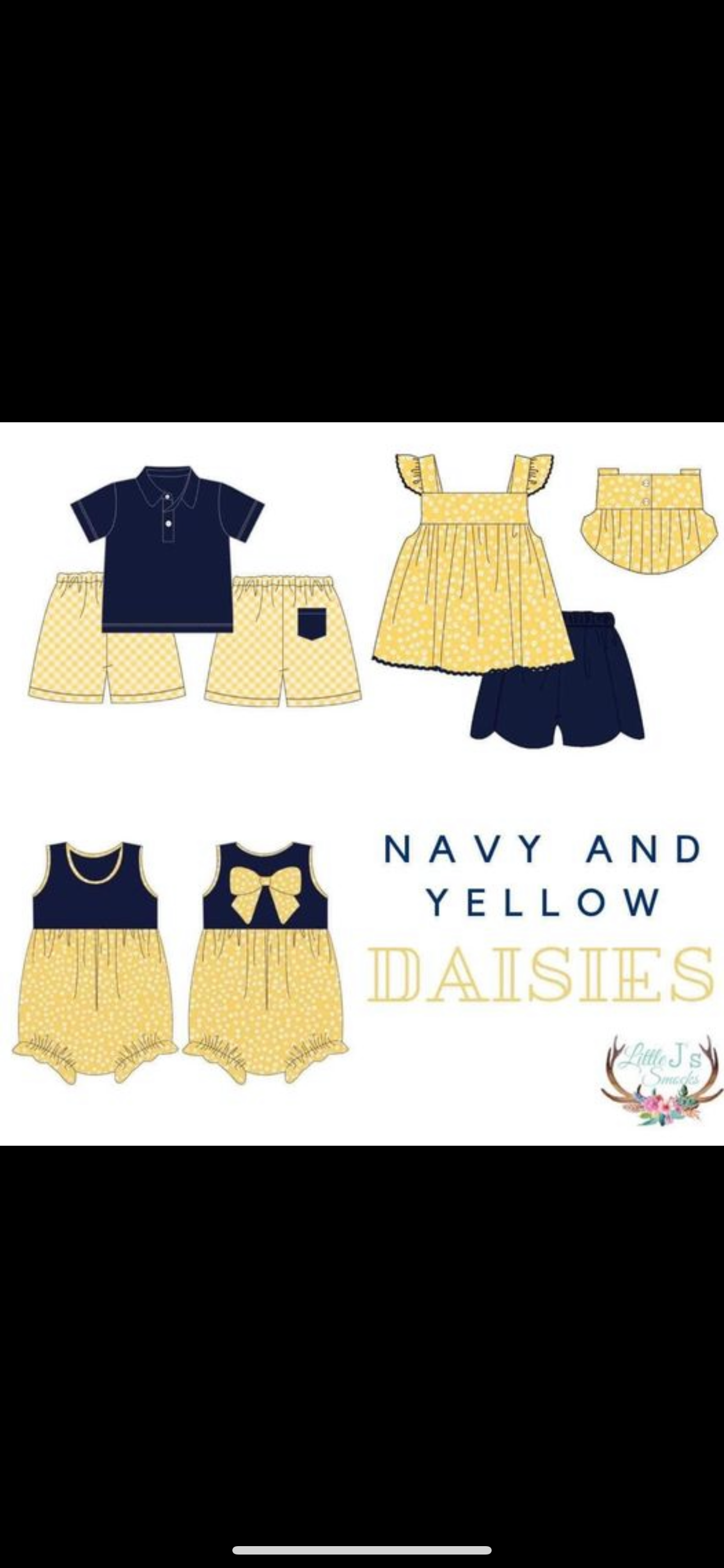 Yellow & Navy Daisies Girls Short Set (RTS)