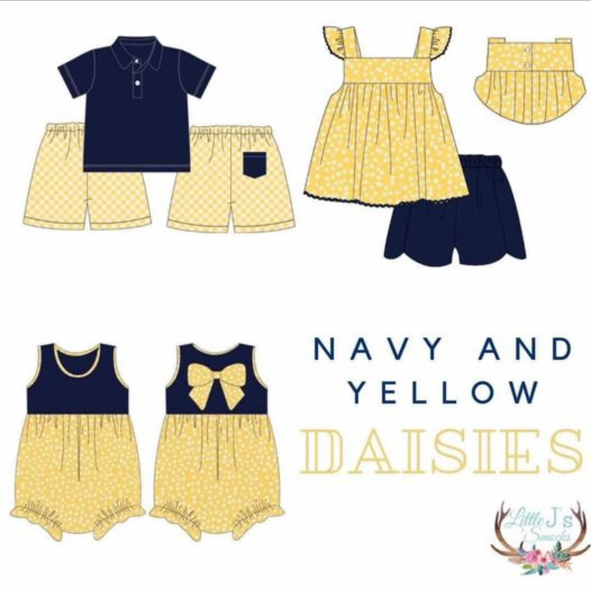 Yellow & Navy Daisies Bubble (RTS)