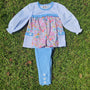 Polka Dot & Floral Legging Set - Blue (RTS)