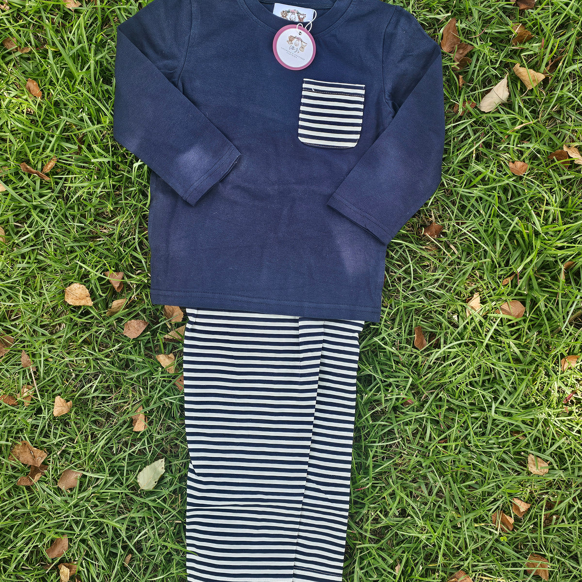 Navy Stripe Pants Set - Boy (RTS)