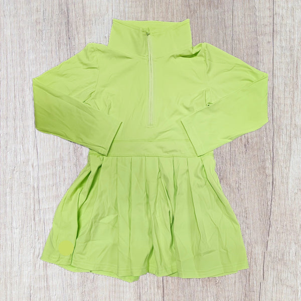 Collar Zipper Athletic Dress W/Logo - Green (RTS)