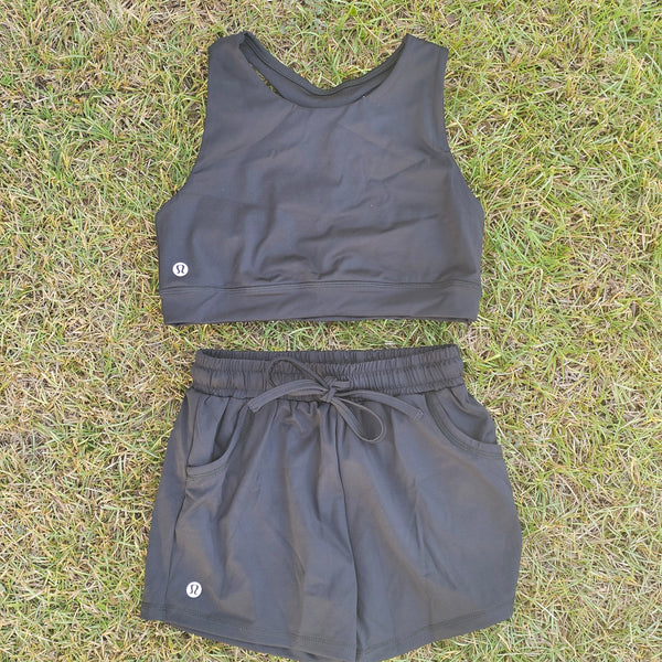 Athletic Short Set W/Logo - Black (RTS)