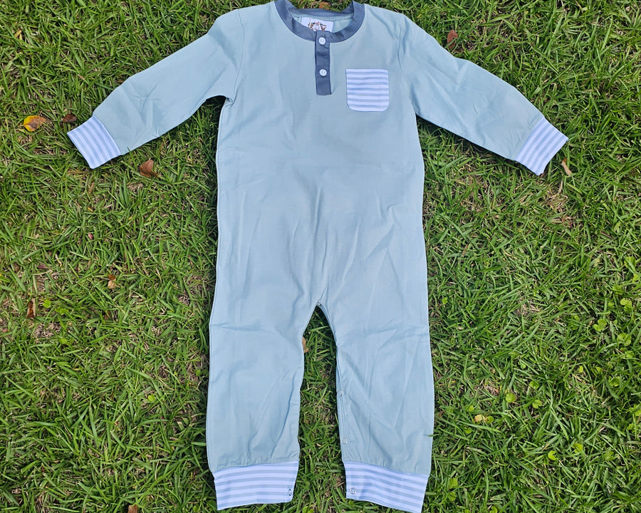 Sage Stripes - Boy Romper (RTS)
