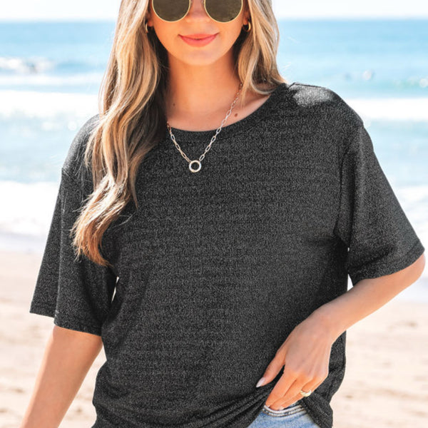 Women's Shiny Black Blouse (RTS)