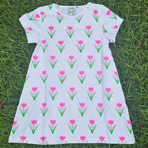Pink Tulips & Bows Dress (RTS)
