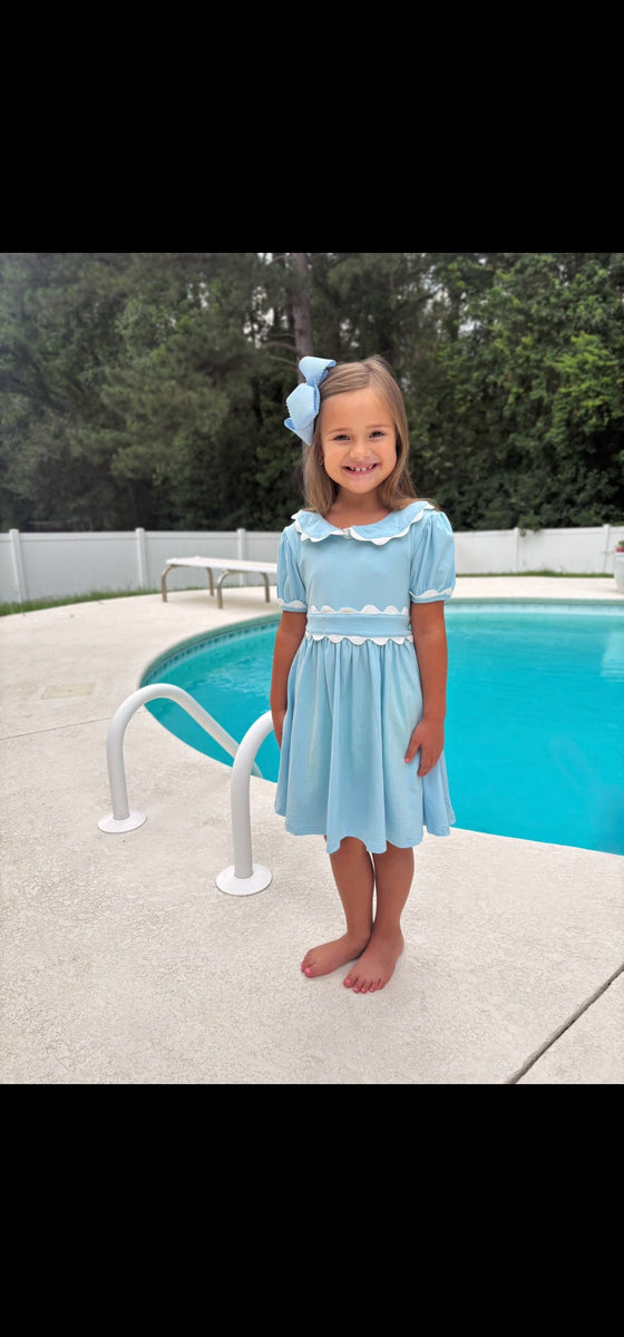 Scalloped Collared Dress - Blue (RTS)