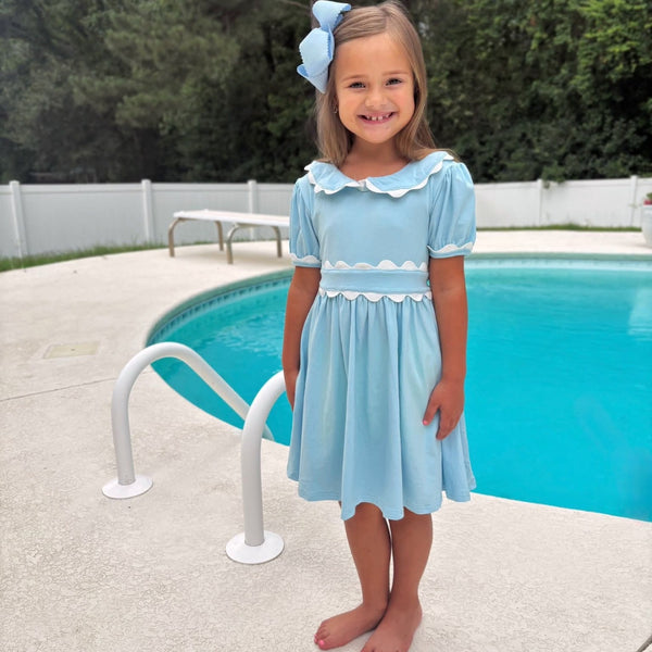 Scalloped Collared Dress - Blue (RTS)