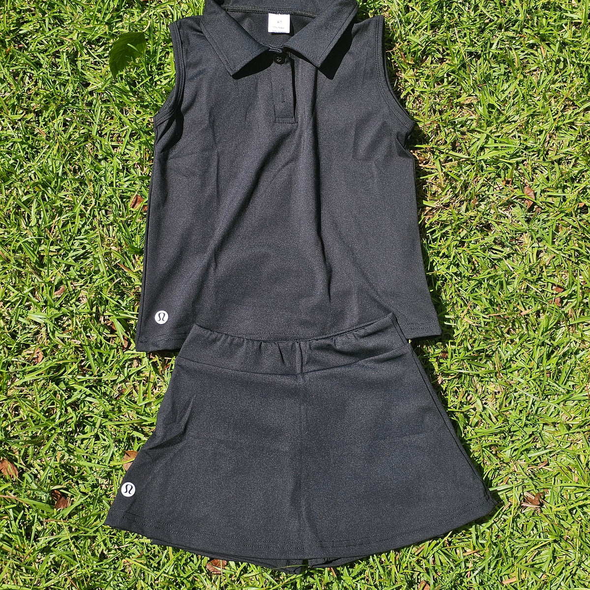 Collared Athletic Skort Set W/Logo - Black (RTS)