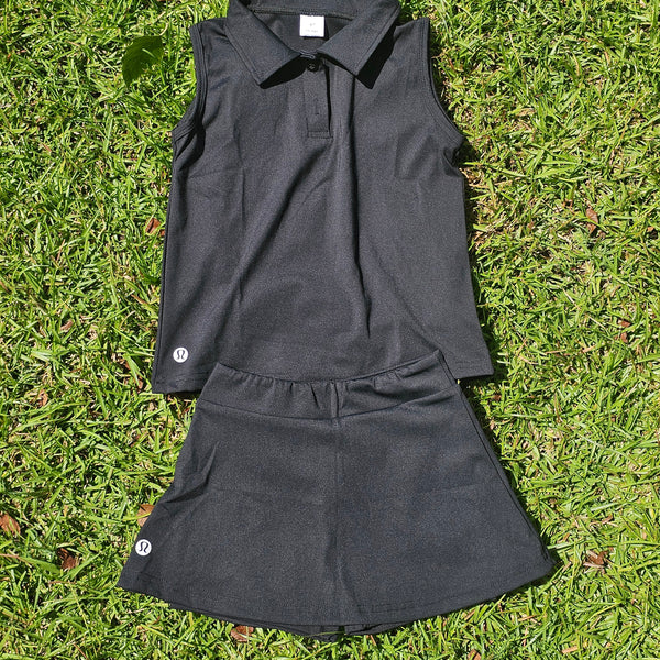 Collared Athletic Skort Set W/Logo - Black (RTS)