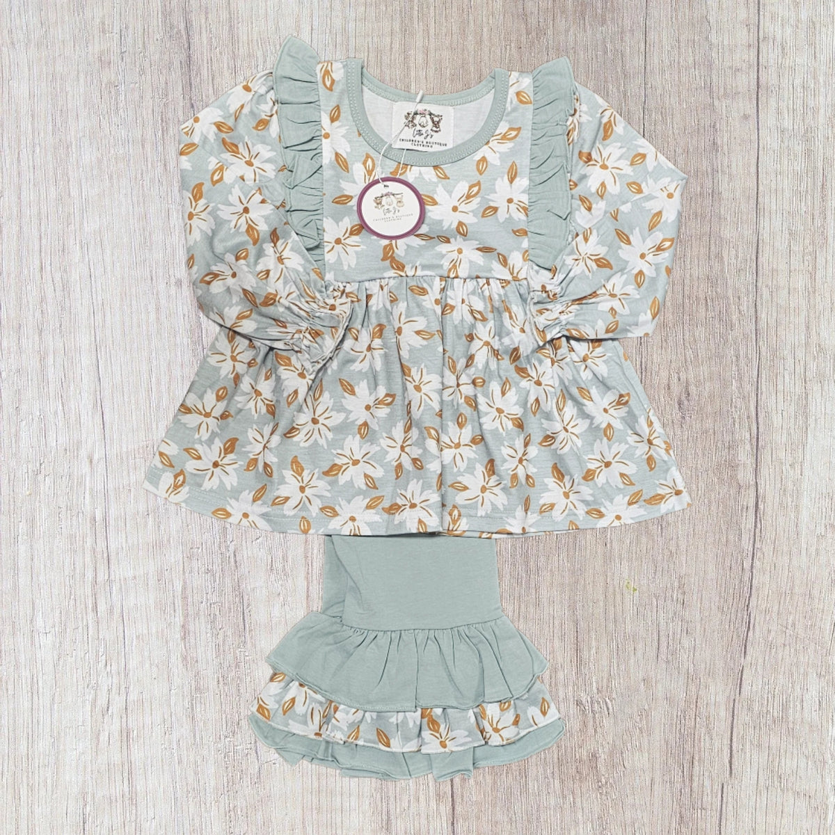 Karoline's Winter Floral- Pants Set- Grey (RTS)