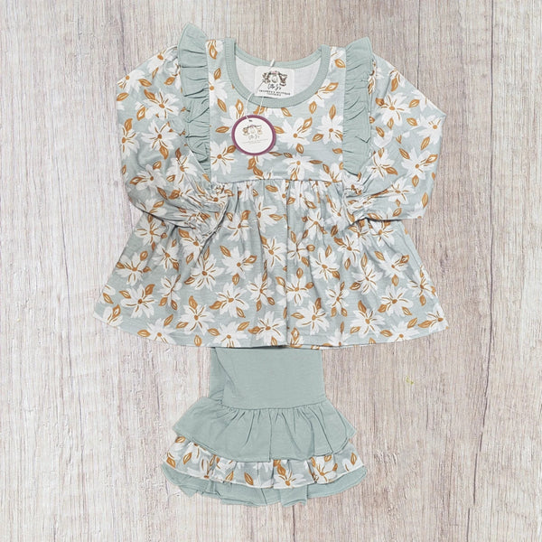 Karoline's Winter Floral- Pants Set- Grey (RTS)
