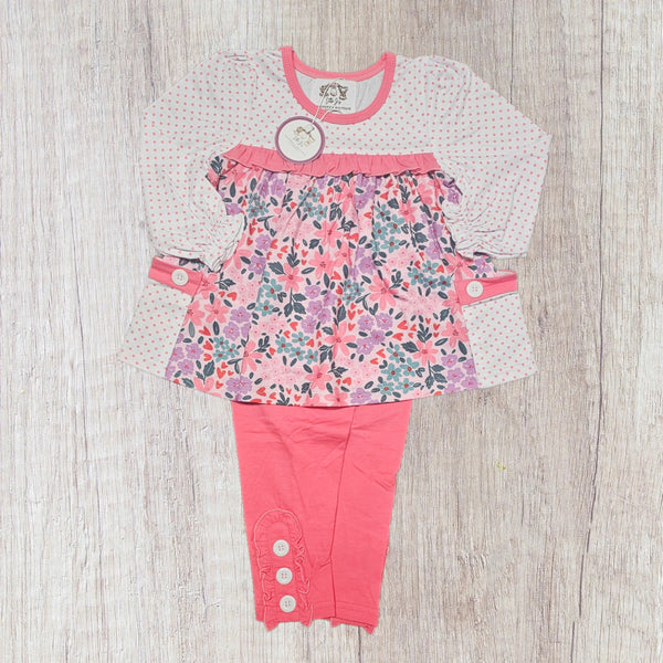 Polka Dot & Floral Leggings- Pink (RTS)
