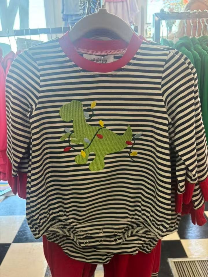 Stripe Dino Christmas Bubble - Boy (RTS)