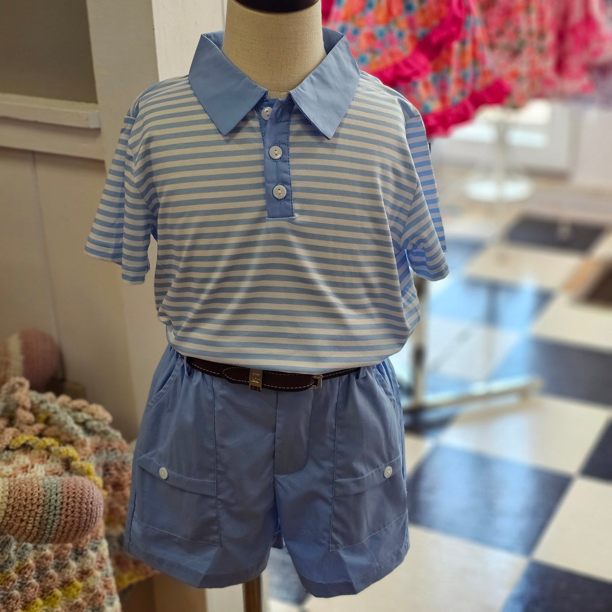 (Striped Polo Sets - Baby Blue (RTS)