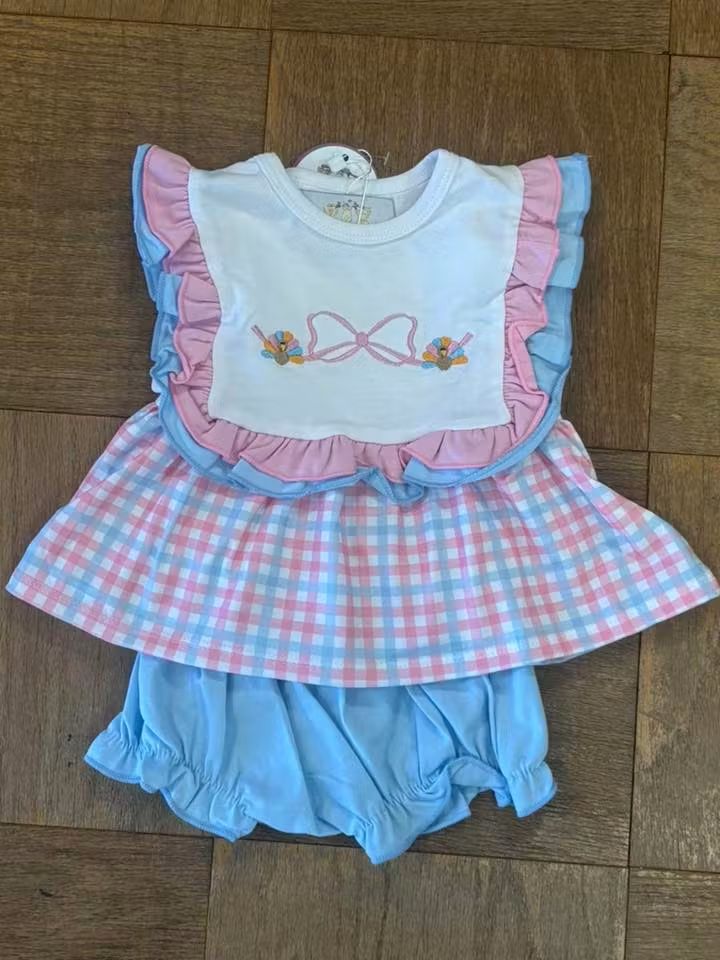 Plaid Turkey Bloomer Set - Girl (RTS)