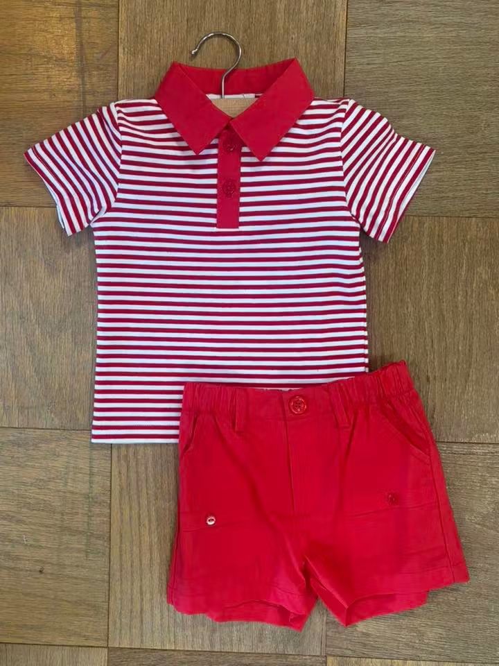 Striped Polo Sets - Red (RTS)
