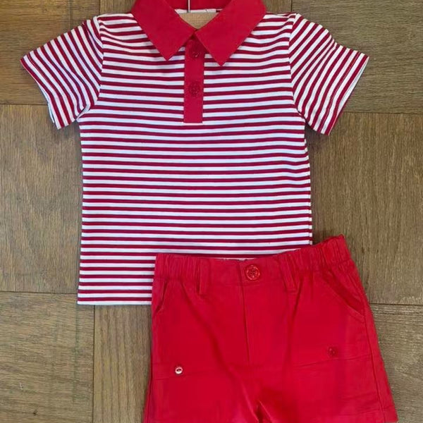 Striped Polo Sets - Red (RTS)