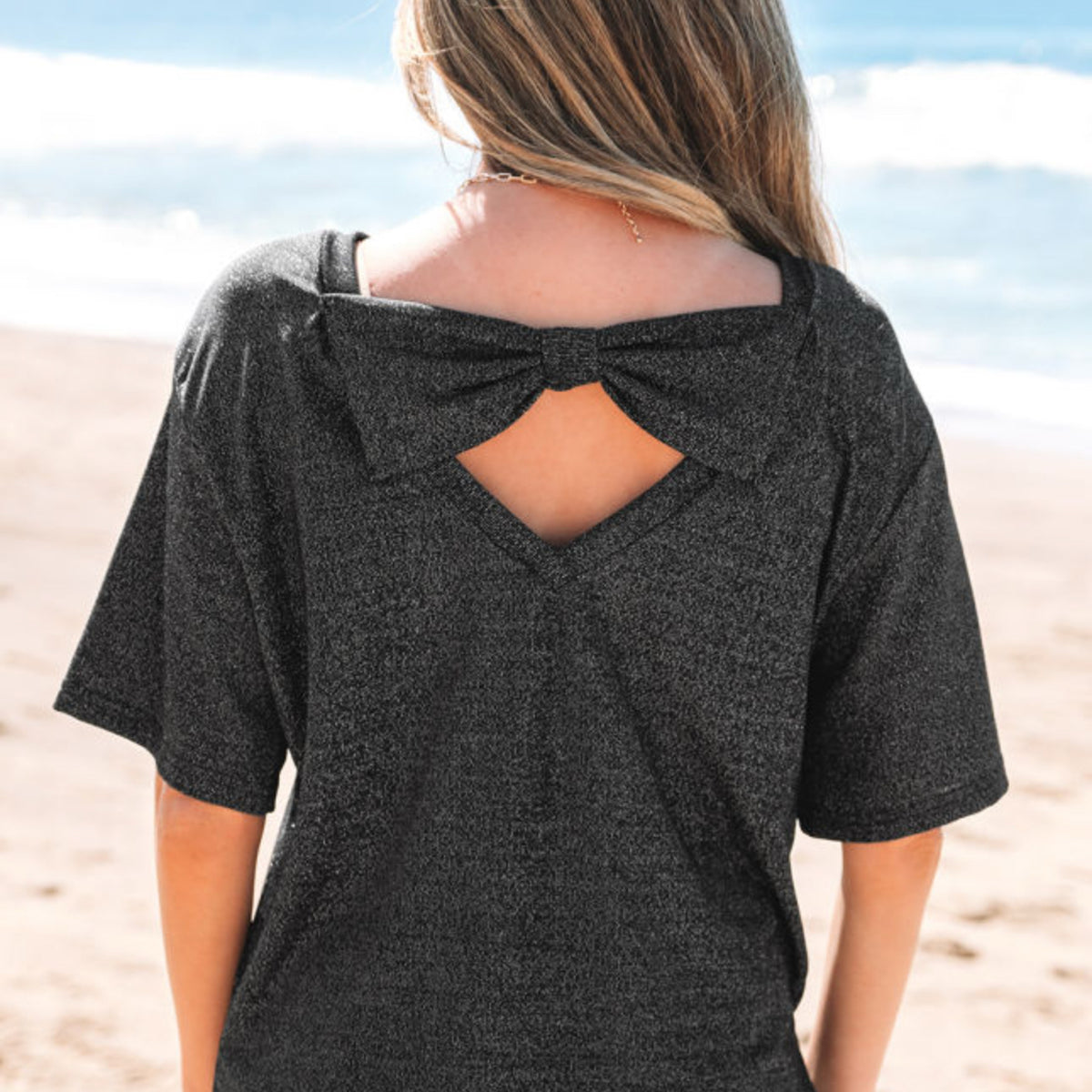 Women's Shiny Black Blouse (RTS)