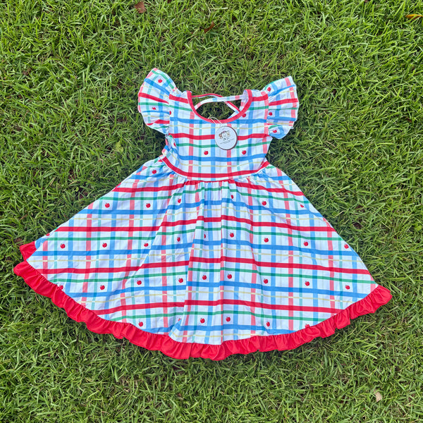 Girly Girl Twirl Dress - Red Plaid (RTS)